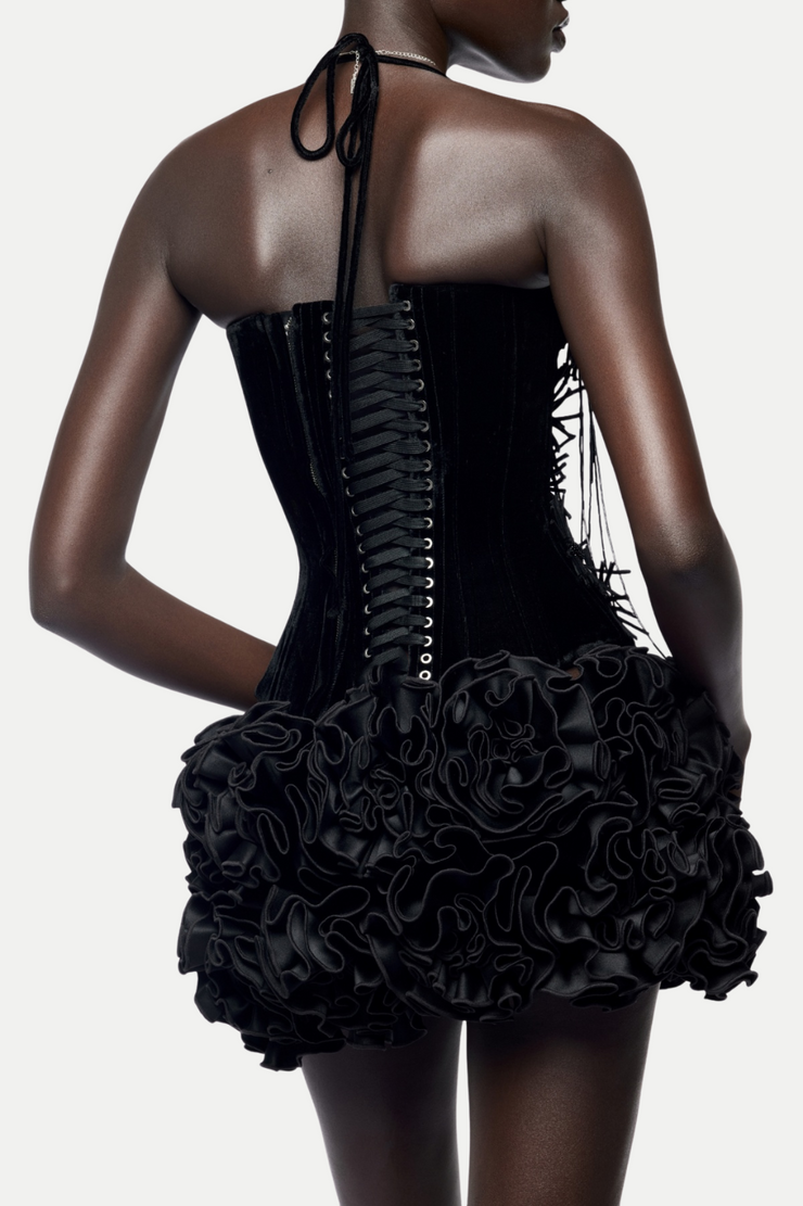 Nuala Strapless Floral Mini Dress - Black