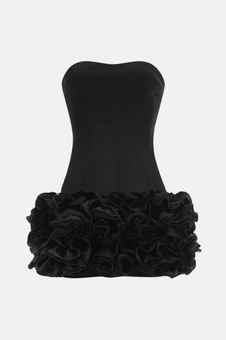 Nuala Strapless Floral Mini Dress - Black