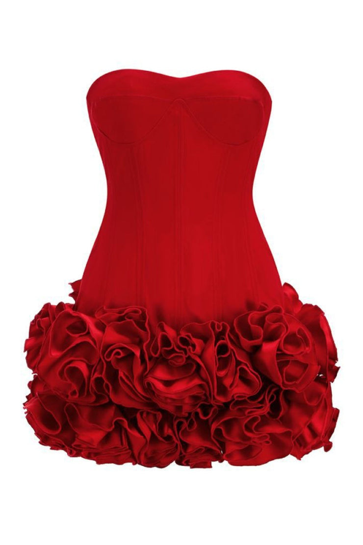 Nuala Strapless Floral Mini Dress - Red