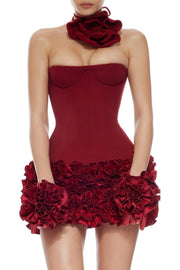 Nuala Strapless Floral Mini Dress - Red