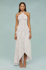 Chiffon Dress Women's Ruffled Pleated Design Slimming Midi Dress European and American Fast Fashion