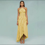 Chiffon Dress Women's Ruffled Pleated Design Slimming Midi Dress European and American Fast Fashion