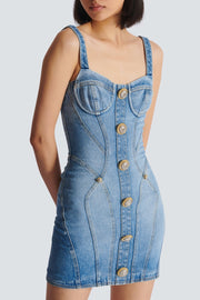 Ogana Gold Buttoned Denim Mini Dress