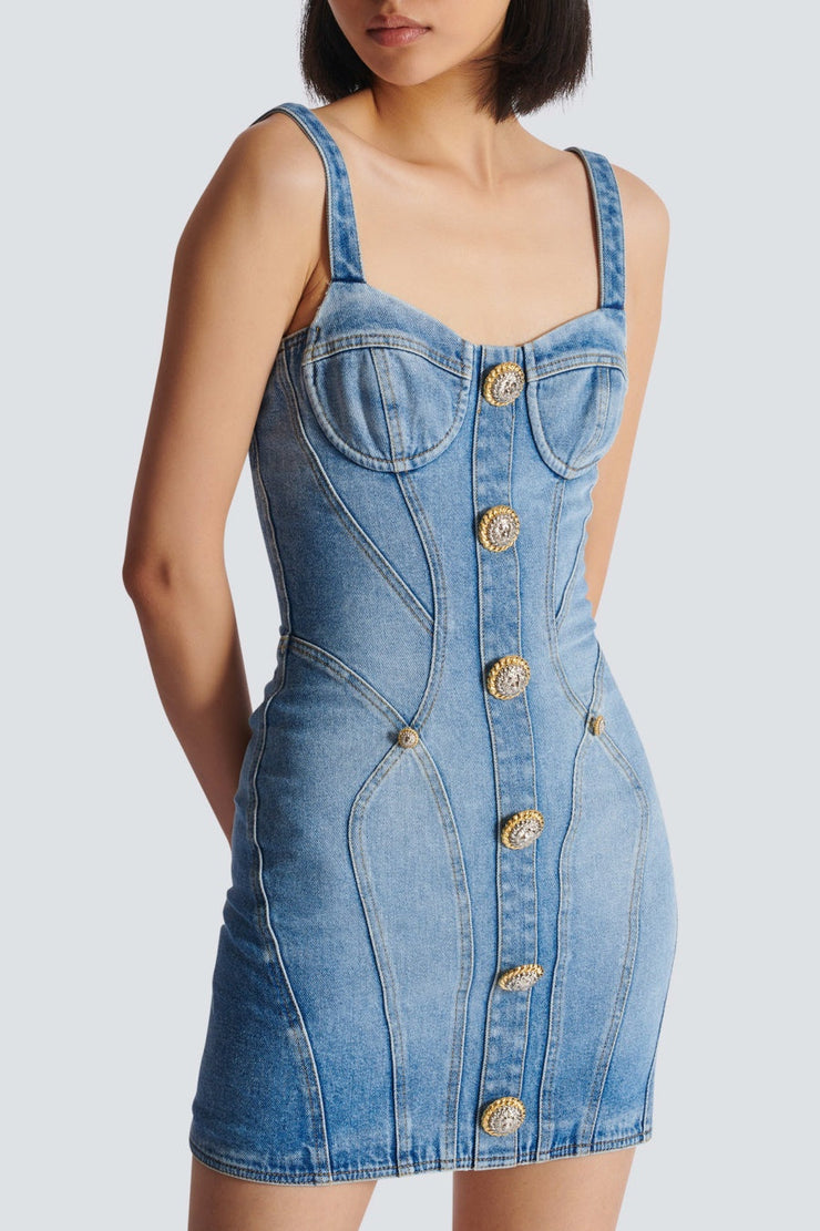 Ogana Gold Buttoned Denim Mini Dress
