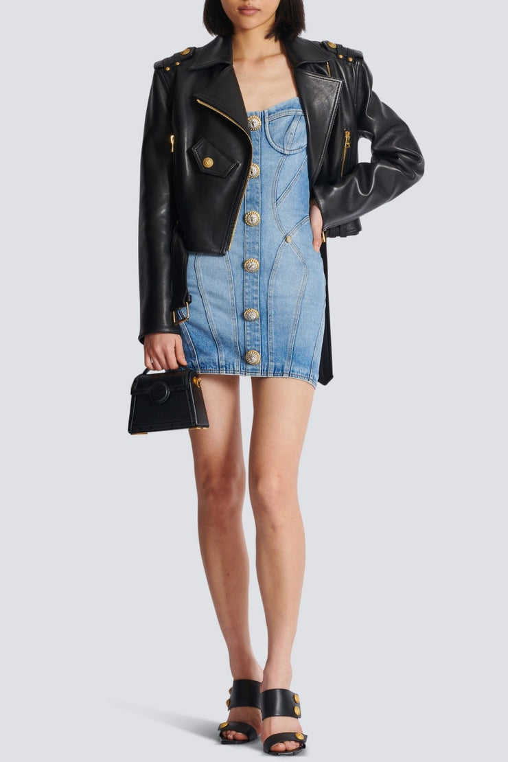 Ogana Gold Buttoned Denim Mini Dress