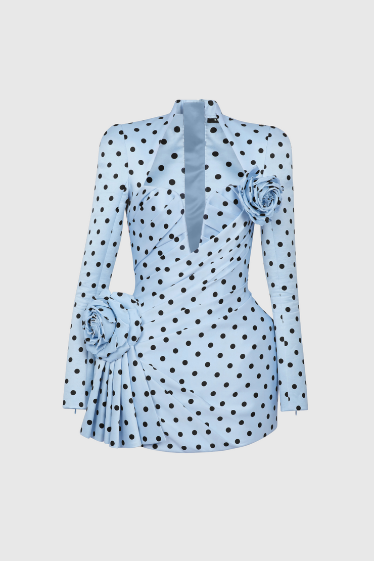 Ostelle Polka Dots Satin Mini Dress - Blue