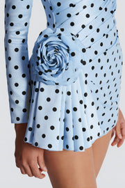 Ostelle Polka Dots Satin Mini Dress - Blue