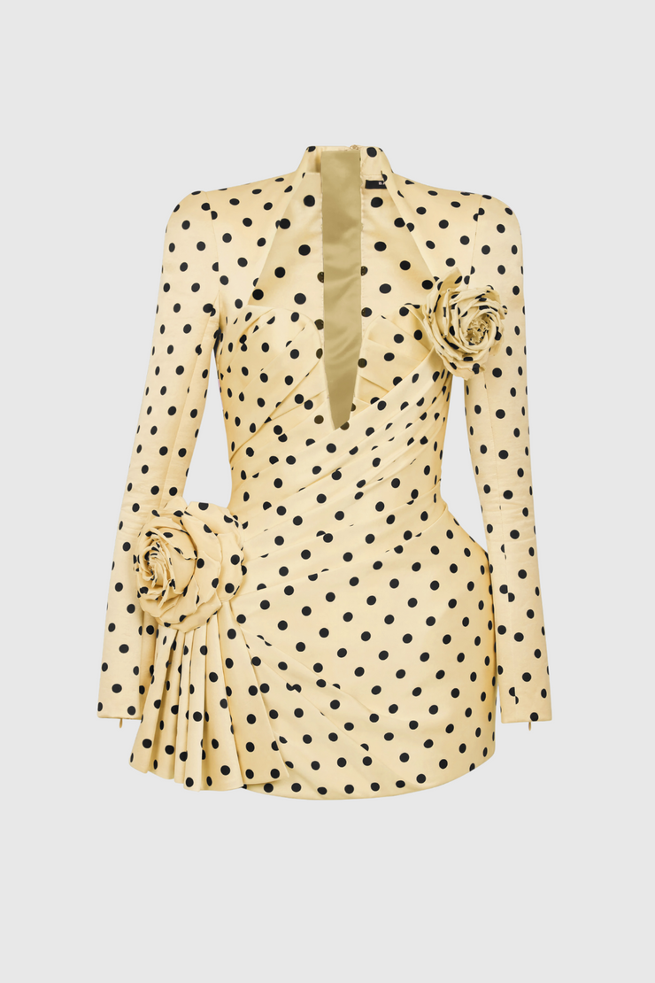 Ostelle Polka Dots Satin Mini Dress - Yellow