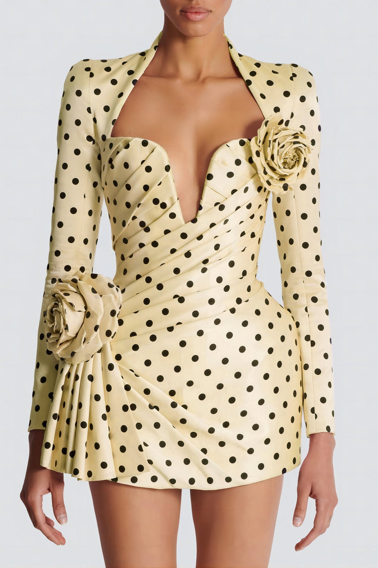 Ostelle Polka Dots Satin Mini Dress - Yellow