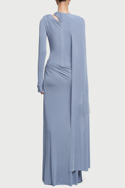 Ozzie Asymmetrical Cape-sleeve Cutout Maxi Dress - Blue