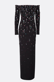 Pamaria Diamante Embroidery Off Shoulder Maxi Dress