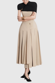 Pasha Cape Asymmetrical Pleated Midi Dress