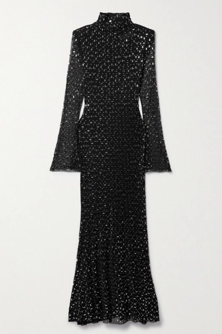 Peyton Crystal Embellished Mesh Maxi Dress