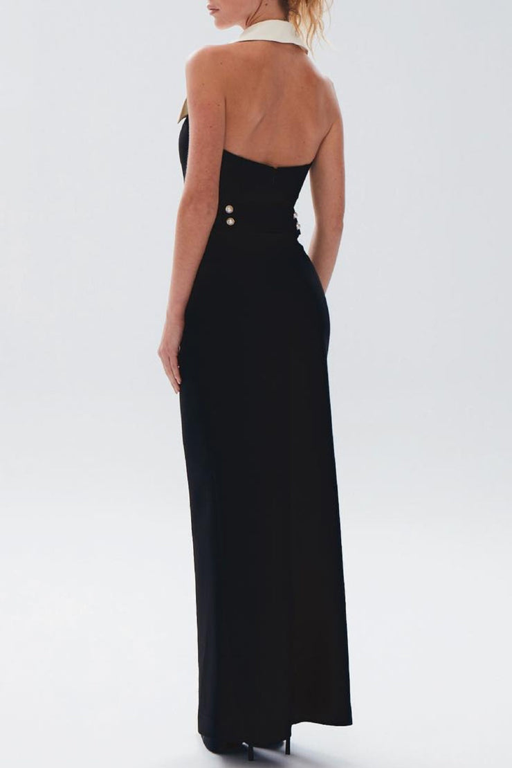 Phedra Halter Pearl Maxi Dress