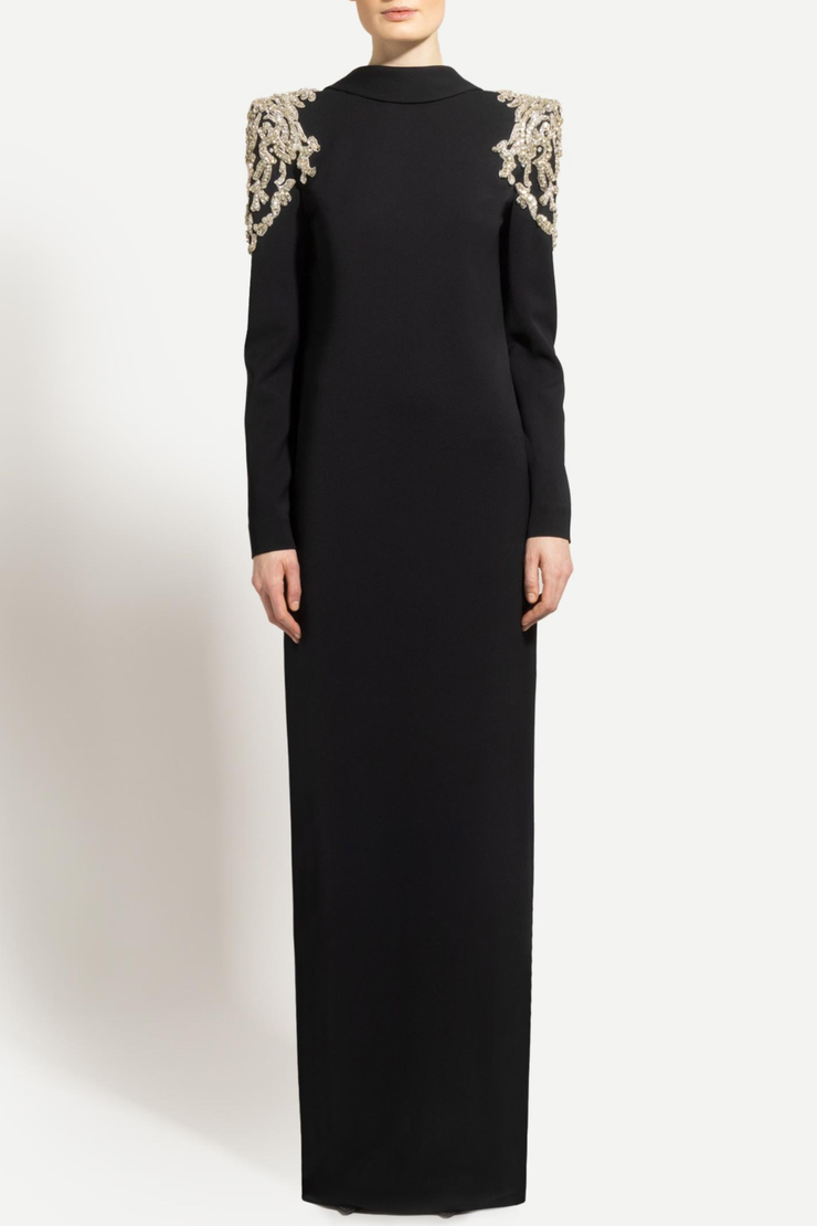 Pietro Crystal Embellished Backless Maxi Blazer Dress