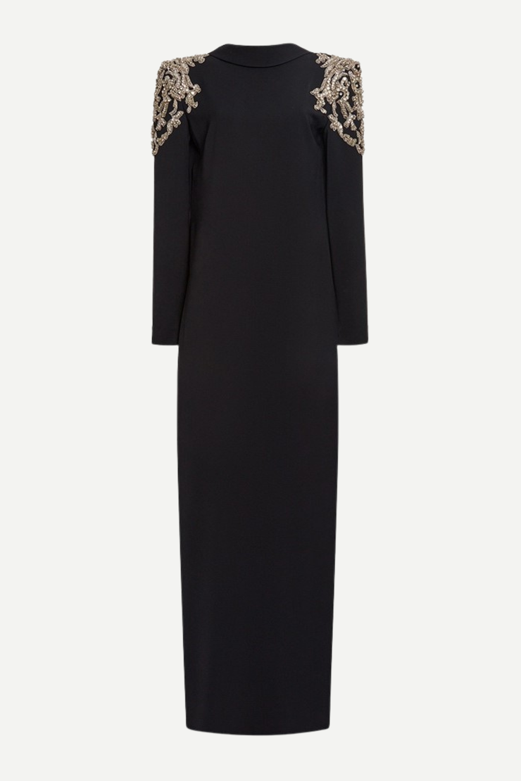 Pietro Crystal Embellished Backless Maxi Blazer Dress