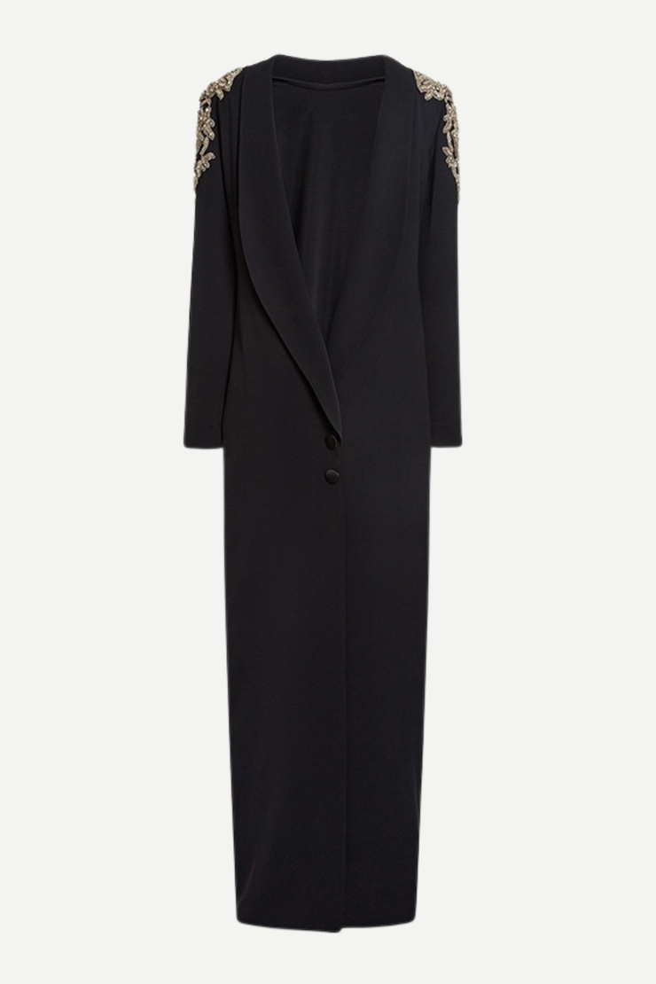 Pietro Crystal Embellished Backless Maxi Blazer Dress