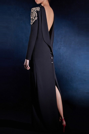 Pietro Crystal Embellished Backless Maxi Blazer Dress