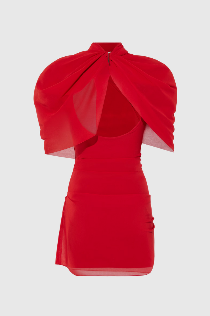 Priscilla Draped Mesh Mini Dress - Red