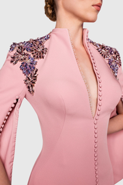 Quara Crystal Shoulder Buttoned Split Maxi Dress