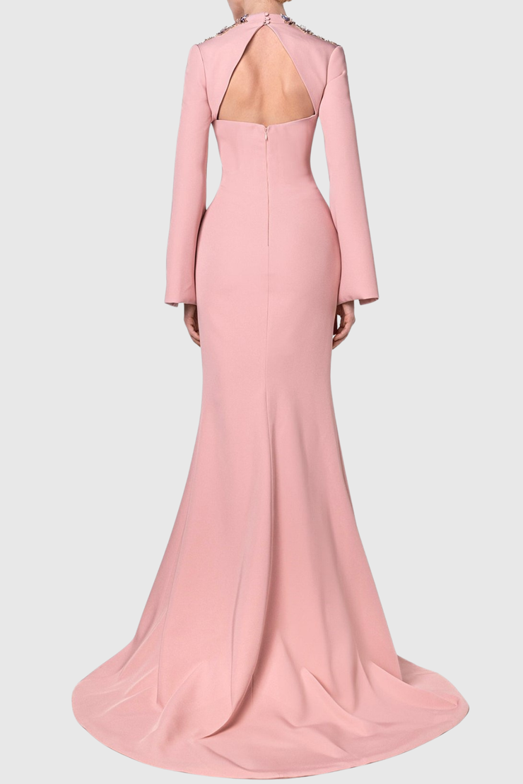 Quara Crystal Shoulder Buttoned Split Maxi Dress