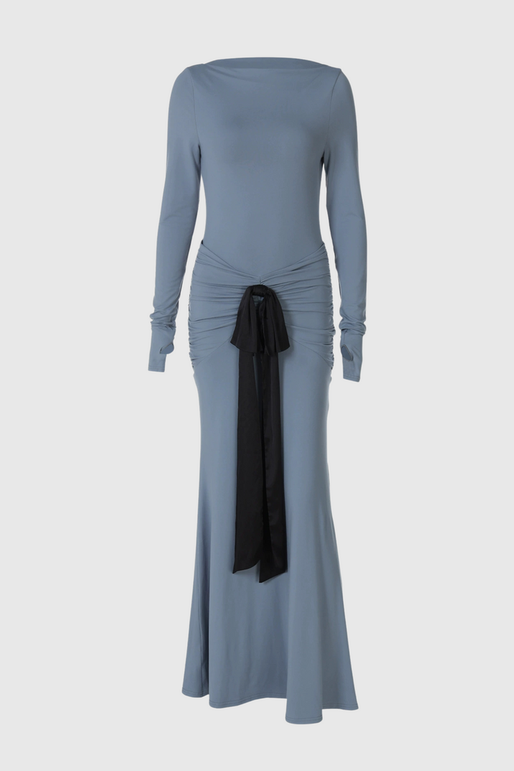 Raelyna Bow Embellished Ruched Maxi Dress