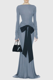 Raelyna Bow Embellished Ruched Maxi Dress