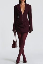 Raina Corset Mini Blazer Dress - Wine