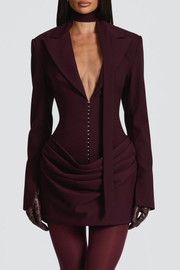 Raina Corset Mini Blazer Dress - Wine