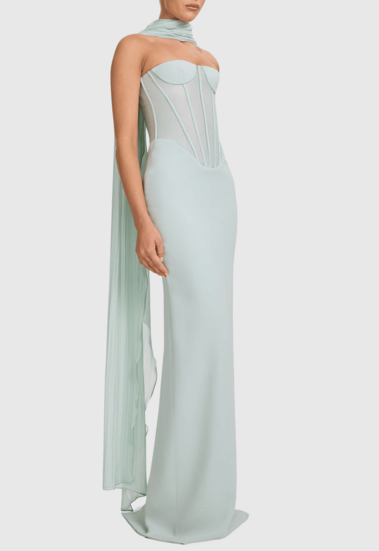 Ramire Strapless  Mesh Scarf Corset Maxi Dress