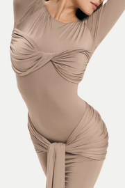 Rosalba Ruched Long Sleeve Maxi Dress - Khaki
