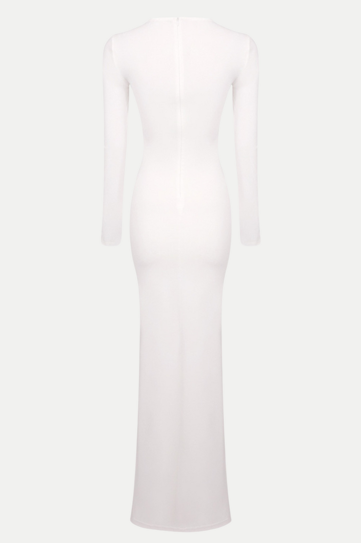 Rosalba Ruched Long Sleeve Maxi Dress - White