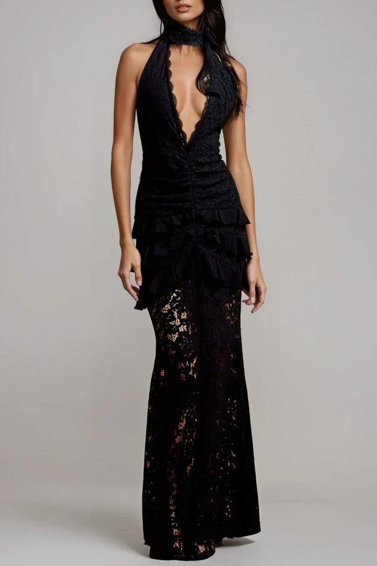 Rosha Halter Lace Maxi Dress