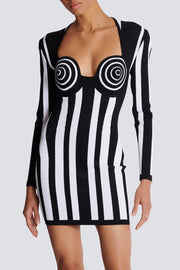 Ruelle Striped Long Sleeve Mini Bandage Dress