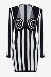 Ruelle Striped Long Sleeve Mini Bandage Dress