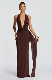 Sexy, Deep V-neck and Backless Pendant Drill Luxury Dress