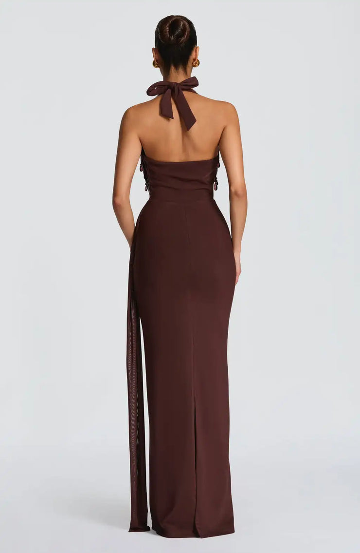 Sexy, Deep V-neck and Backless Pendant Drill Luxury Dress