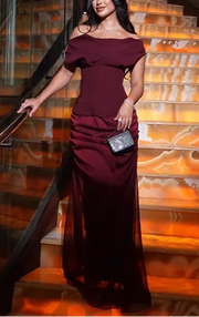 Sexy Solid Color Stitching Elegant Pleated Dress