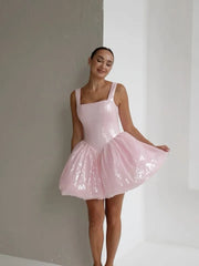 Sexy U Collar Waist Sequined Pettiskirt