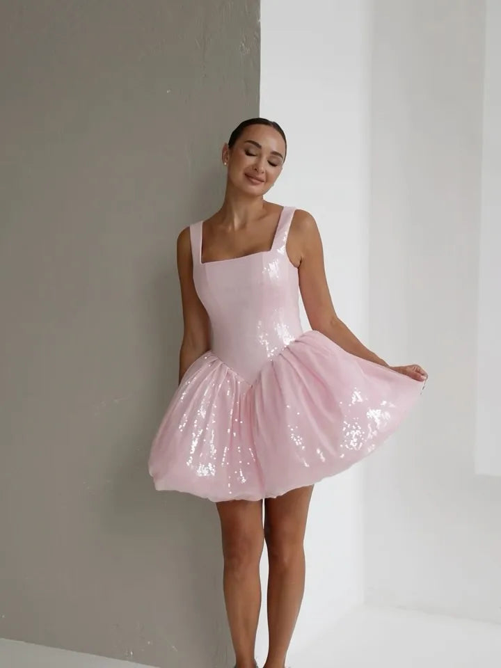 Sexy U Collar Waist Sequined Pettiskirt