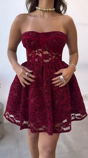 Sexy Tube Top Lace off-the-Shoulder Mini Skirt