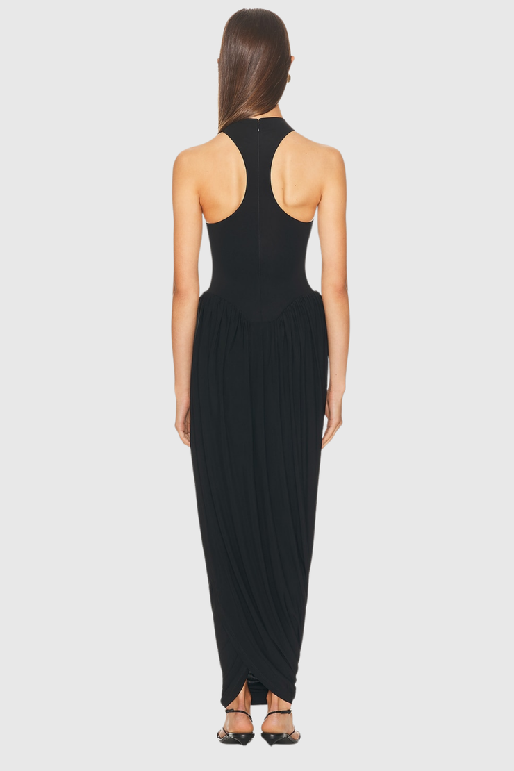 Doyle Sleeveless Ruched Maxi Dress-Black