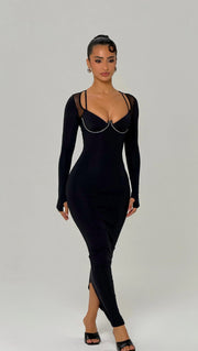 Sexy Long Sleeve Low-Cut Slim Fit Hip Skirt