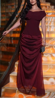 Sexy Solid Color Stitching Elegant Pleated Dress