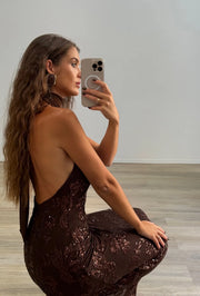 Sexy Sleeveless Halter Sequin Flower Dress