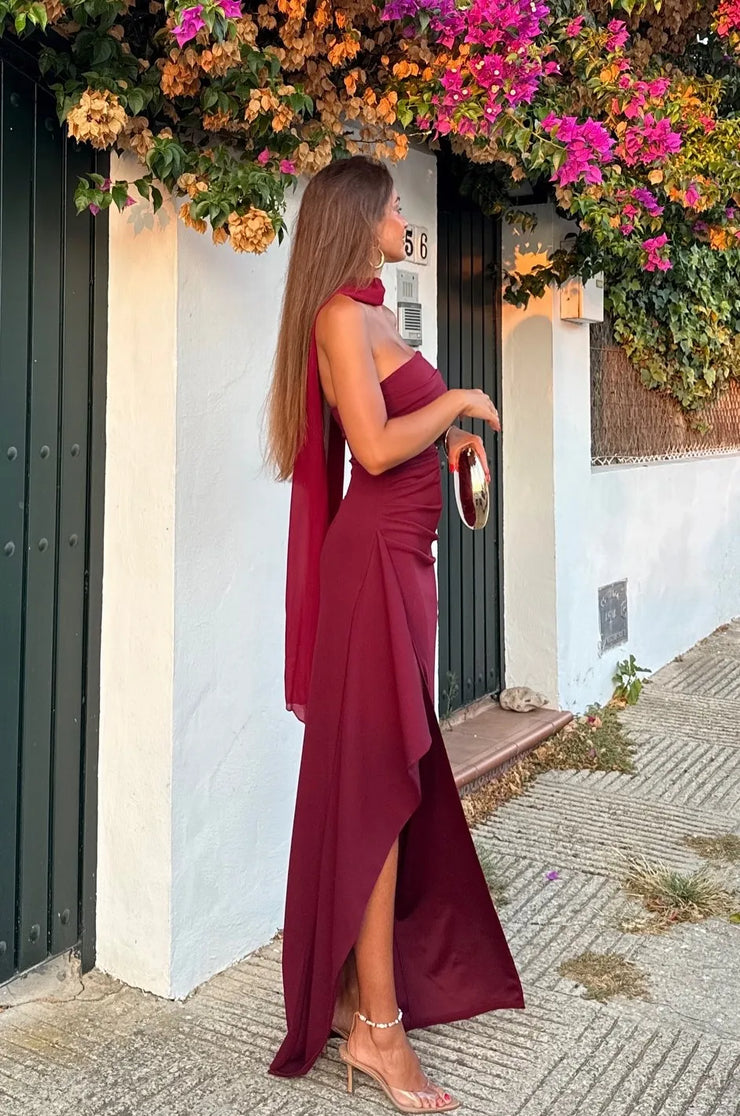 Sexy Sleeveless Tube Top High Slit Scarf Skirt