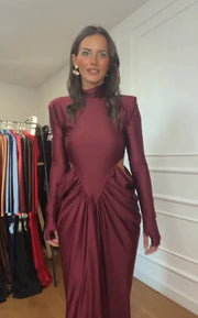 Elegant Long Sleeve Midriff Outfit Stitching Ruffle Dress