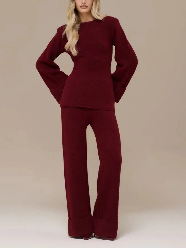 Sexy Solid Color Temperament Long Sleeve Trousers Suit