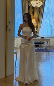 Sexy Sleeveless Cold-Shoulder Solid Color Stitching Evening Dress