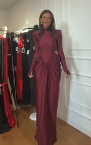 Elegant Long Sleeve Midriff Outfit Stitching Ruffle Dress